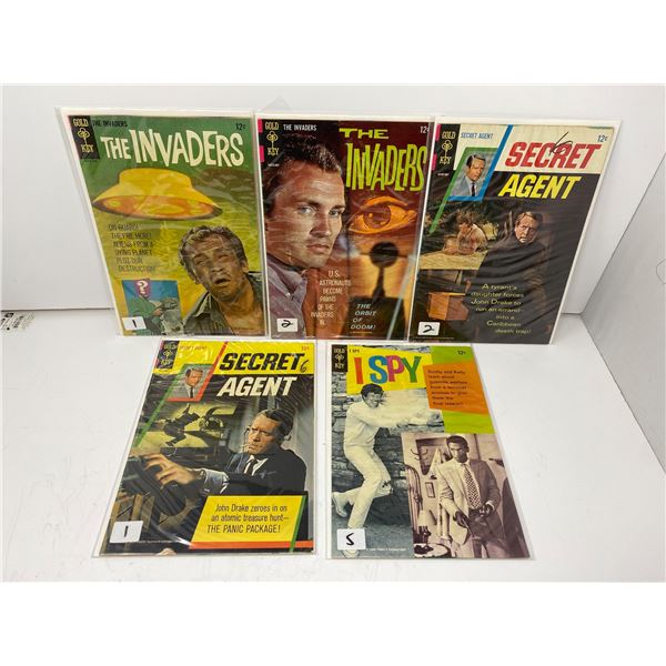 5 Vintage Gold Key Comics, The Invaders, I Spy, And Secret Agent