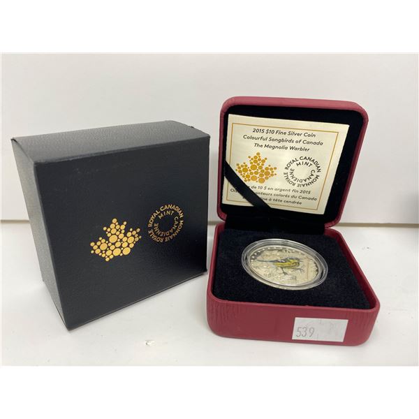 Royal Canadian Mint 2015 $10 Fine Silver Coin, Colorful Song Birds Of Canada The Magnolia Warbler In