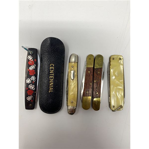 5 Vintage Pocket Knives, Some With Abalone Inlay