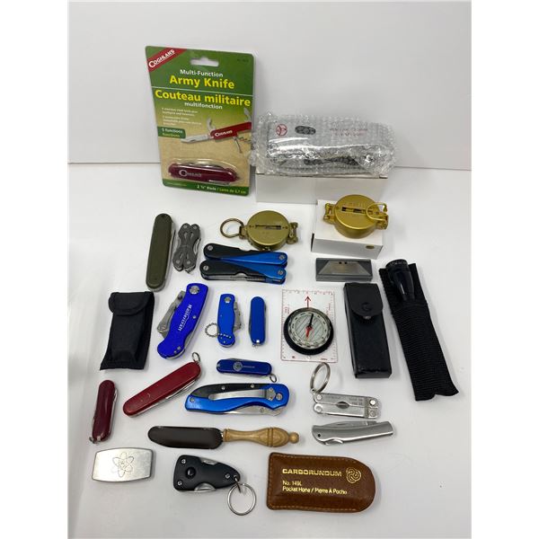 Assorted Collectibles, Pocket Knives, Compasses, Army Knife Etc..