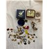 Image 1 : Assortment Of Collectibles, Bristle Blue Glass, Pins, Cardinal Clock, Birds, Etc..
