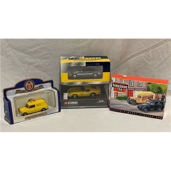 4 Die Cast Miniature Cars In Original Boxes, Oxford, Vanguard, Corgi, Etc..