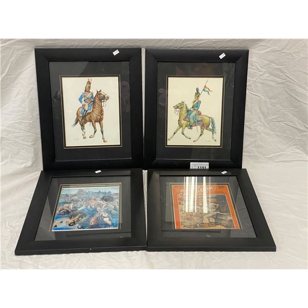 4 Framed Prints, Radio Call Book Magazine, And Ceremonial Calvary