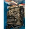 Image 2 : Box Of Assorted Miniature Tain Collectibles, Books, Carts, Engines, Track, Etc..