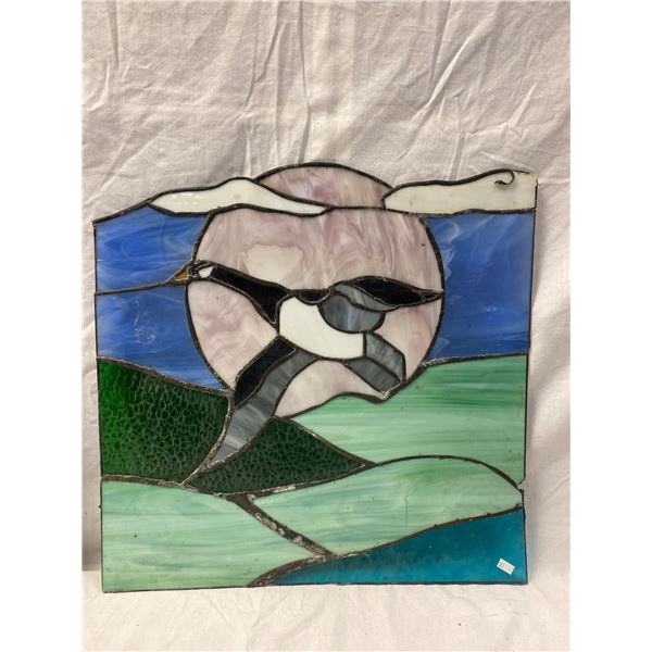 Vintage Leaded Stain Glass Window Of Goose Flying