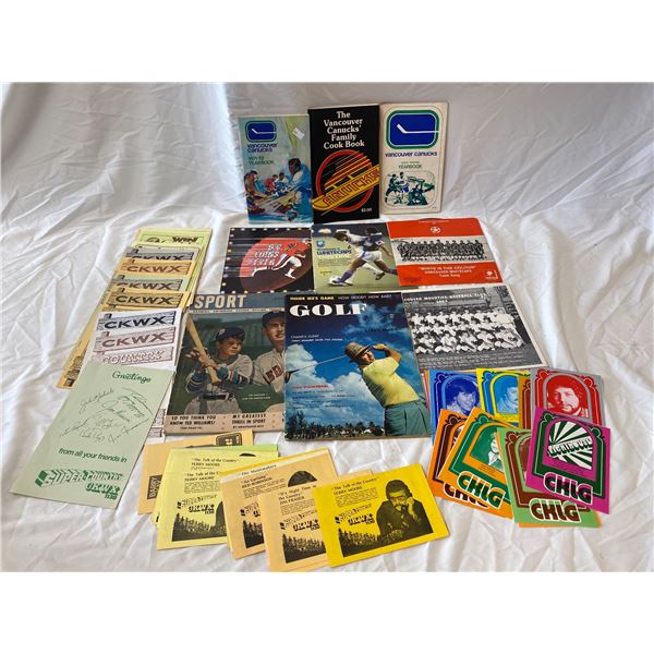 Assorted Sports Paper Ephemera, Vancouver Canucks, Vancouver Mounties Baseball Club, White Caps Vanc