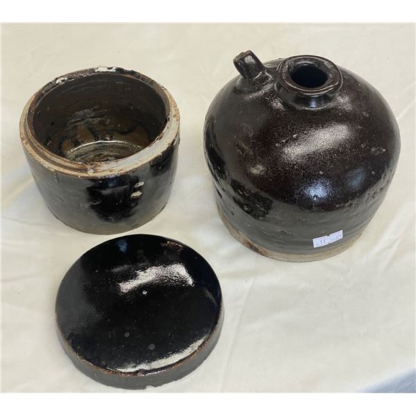 Early Stoneware Vessel And Stoneware Container