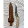 Image 2 : Large Antler Handled Knife With Engraved Sheath