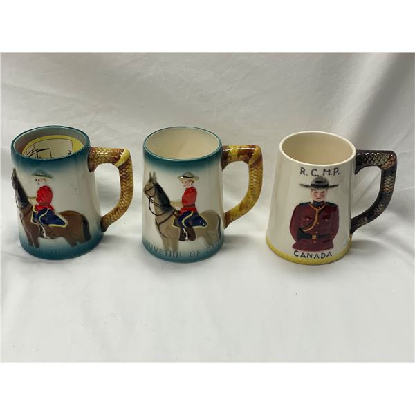 3 Vintage RCMP Mountie Steins