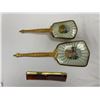 Image 1 : Vintage 3Pc Vanity Set: Enamel Back Mirror + Brush And A Comb
