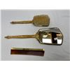 Image 2 : Vintage 3Pc Vanity Set: Enamel Back Mirror + Brush And A Comb