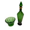 Image 1 : Vintage Gold Overlay Green Hand Blown Decanter And Green Cut Glass Catch All Bowl