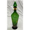 Image 3 : Vintage Gold Overlay Green Hand Blown Decanter And Green Cut Glass Catch All Bowl