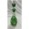Image 2 : 2 Hand Blown Glass Decanters: Gold Overlay And Leaf Etching Scene