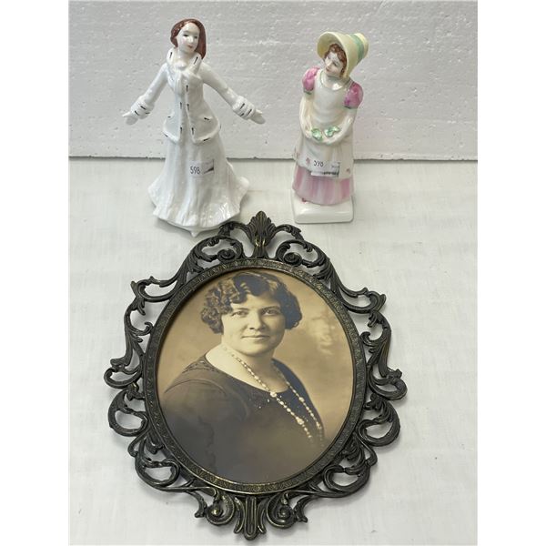 Vintage Framed Photo, And 2 Royal Doulton Figurines, Emma And Sentiments