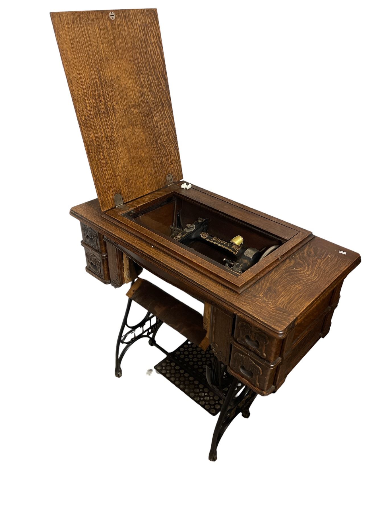 Vintage Sewing Machine Desk With White Sewing Machine