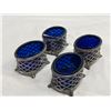 Image 2 : 4 James Dixon & Sons Open Salts With Cobalt Blue Glass Inserts