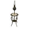 1121  Ornate Victorian Marble Topped Pedestal Table With Heavily Decorated Oil Lamp