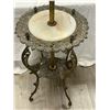 Image 2 : Ornate Victorian Marble Topped Pedestal Table With Heavily Decorated Oil Lamp