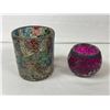 Image 1 : 2 Colored Mosaic Glass Candle Holders
