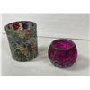 Image 2 : 2 Colored Mosaic Glass Candle Holders