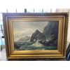 Image 1 : Gold Gilded Framed Oil On Canvas "Seagulls At Ocean Side"