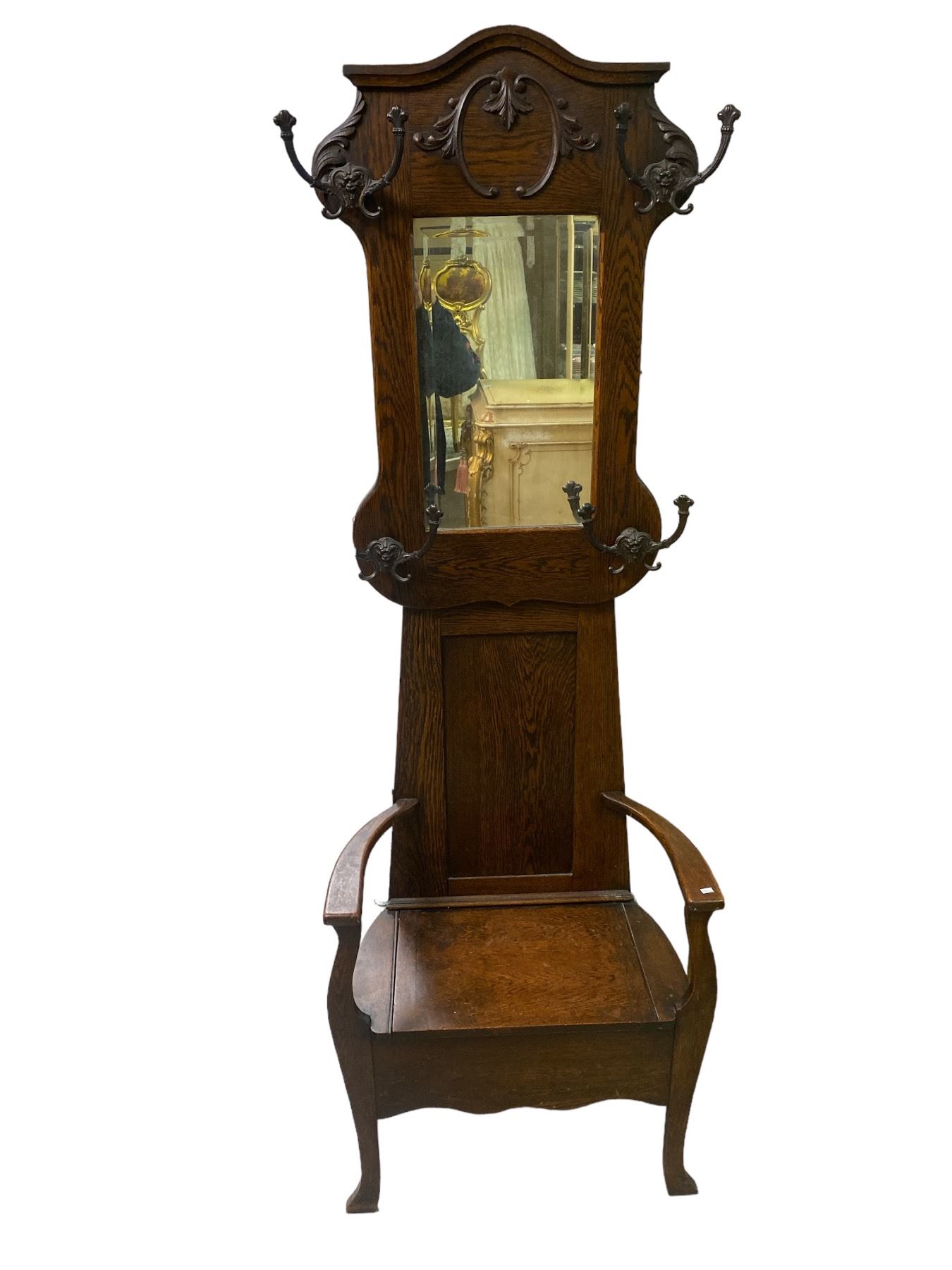 Vintage Mirror Backed Hall Rack With Fold Up Compartment - Test Site
