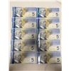 Image 1 : 10 2006 Canadian $5 Bills, Sequential Serial Numbers
