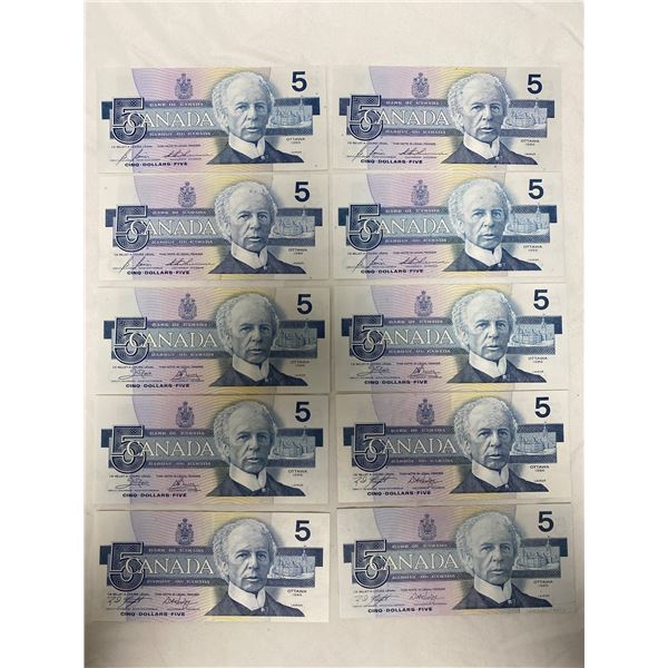 10 1986 Canadian $5 Bills