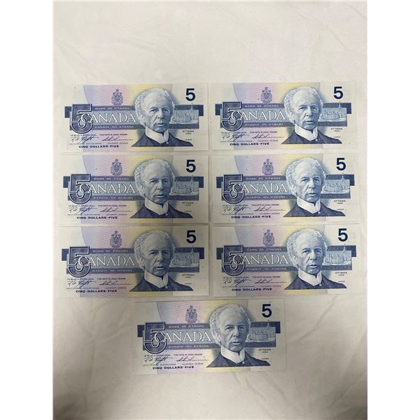 7 1986 Canadian $5 Bills