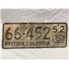 Image 1 : 1952 British Columbia License Plate