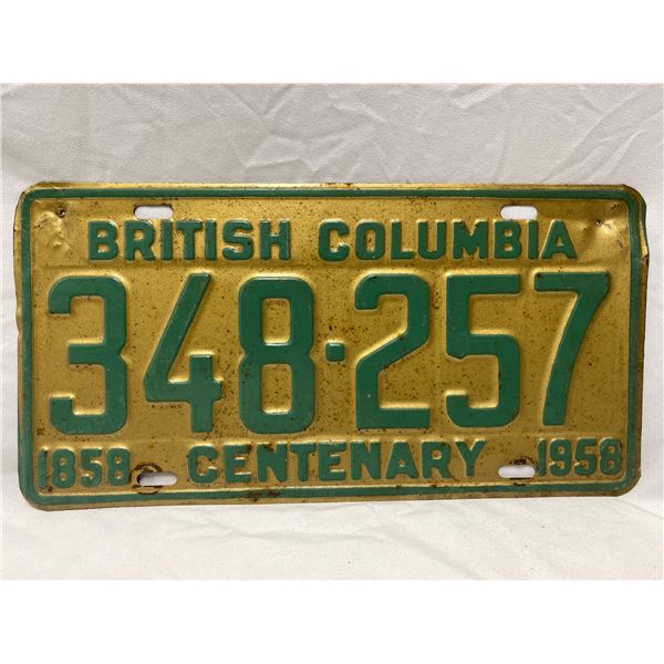 1858-1958 Centenary British Columbia License Plate