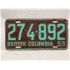 Image 1 : 1959 British Columbia Licence Plate