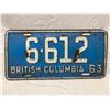 Image 1 : 1963 British Columbia Licence Plate