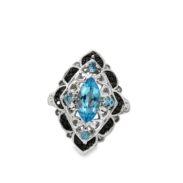 14k Blue Topaz & Black Diamond Ring