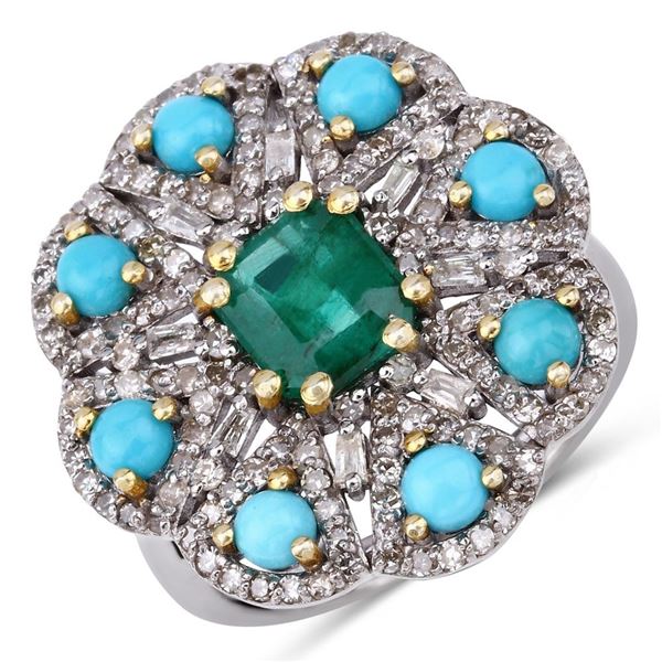Turquoise Diamond & Emerald Cocktail Ring