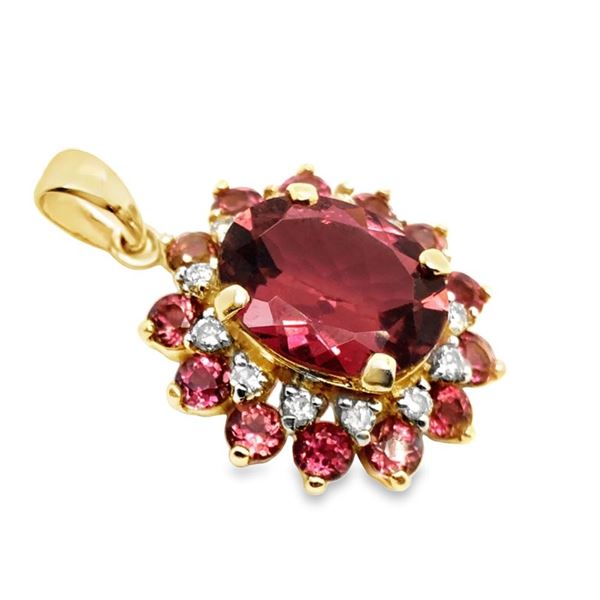 Rare 14k Pink Tourmaline & Diamond Pendant