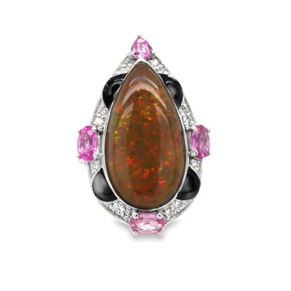 Platinum Black Opal & Pink Sapphire Ring
