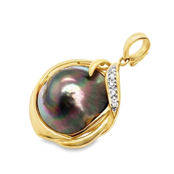 Black Tahitian Blister Pearl Diamond Pendant