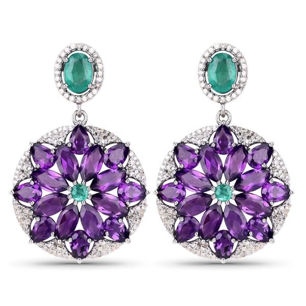 Amethyst Diamond Emerald Statement Earrings