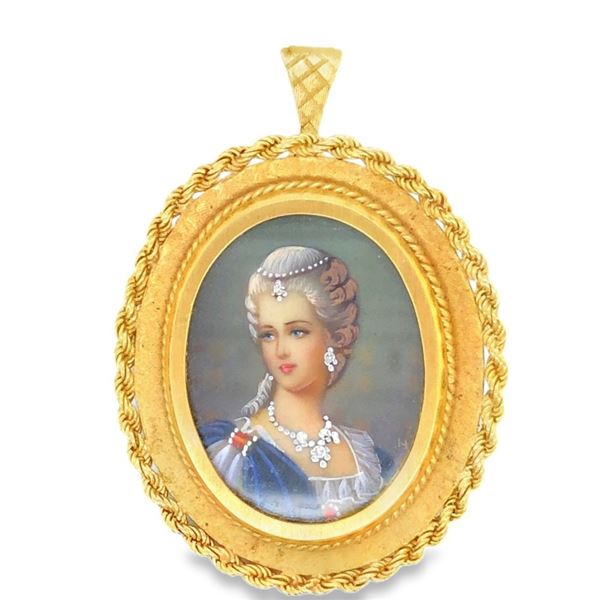 Vintage 18k Hand Painted Miniature Pendant