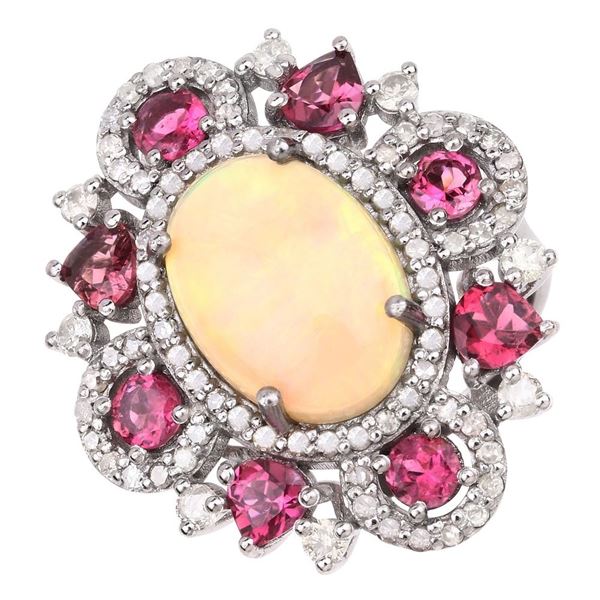 Opal & Pink Tourmaline Diamond Cocktail Ring