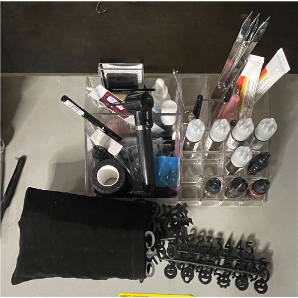Group of Beauty Products Including - Bag of Characters for Felt Letter Board, Prime Silk Lash, Tatto