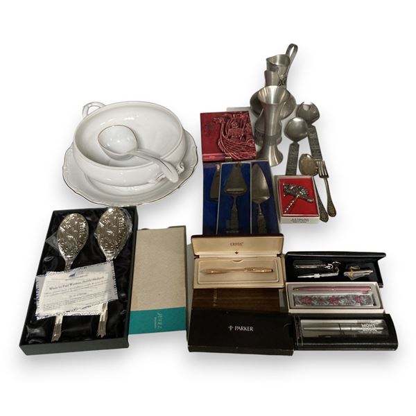 Group of Misc Including - Pair of Silver Plated Spoons Whale by Paul Windsor, Mont Blanc/Parker/Cros