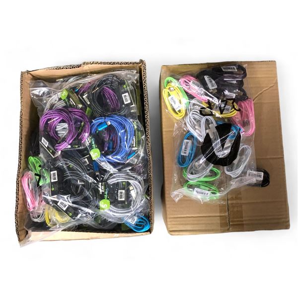 2 boxes full of assorted iPhone charging cables & Lightning to AUX cables - approx. 400pcs