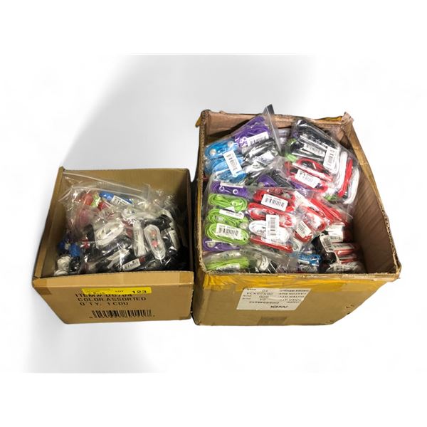 2 boxes full of assorted wired earphones