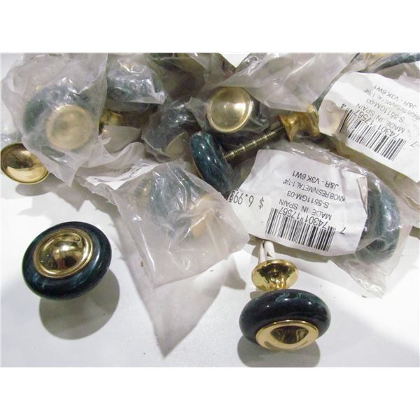 GREEN WITH BRASS CABINET KNOBS, QUANTITY 35