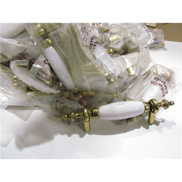 3" WHITE / ANT. BRASS CABINET PULLS, QTY 30