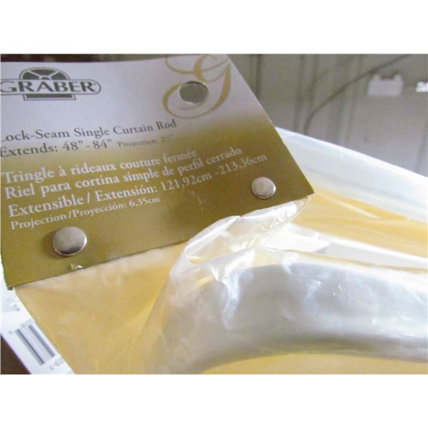 48 -84" WHITE SINGLE CURTAIN RODS, QUANTITY 6