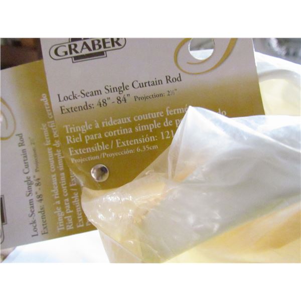 48 -84" WHITE SINGLE CURTAIN RODS, QUANTITY 6